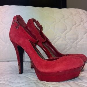 Gianni Bini Red Suede Women's Heels with crystal embellishment